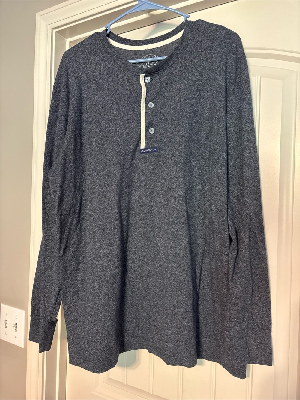 Lauren James Boyfriend Tee Gray Blue Henley Long Sleeve Oversized Shirt Large